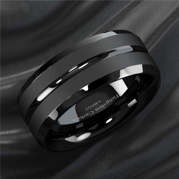 Men's Wedding Band Rings - Black Classic Comfort Fit for Men and Women - Picture 10 of 11